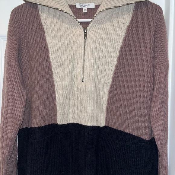 Madewell Sweater Women’s Color-block Black/ Brown/Tan/ Zip Up Wool Blend Size XS - Picture 5 of 8
